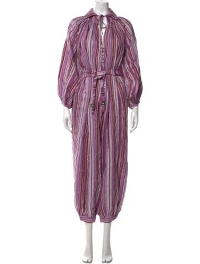 Pre-owned Lisa Marie Fernandez Linen Striped Jumpsuit In Purple