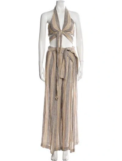 Pre-owned Lisa Marie Fernandez Linen Striped Pant Set In Gray