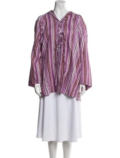 Pre-owned Lisa Marie Fernandez Linen Striped Robe In Purple