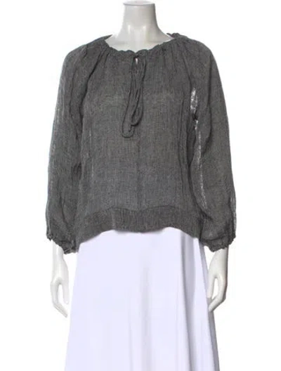 Pre-owned Lisa Marie Fernandez Linen Tie Neck Blouse In Black