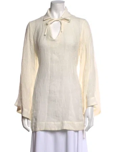 Pre-owned Lisa Marie Fernandez Linen Tie Neck Top In Neutral