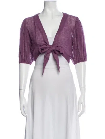 Pre-owned Lisa Marie Fernandez Linen V-neck Blouse In Purple