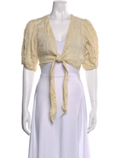Pre-owned Lisa Marie Fernandez Linen V-neck Crop Top In Neutral