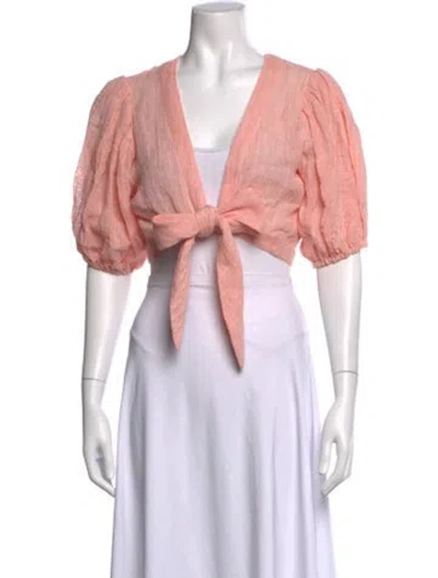 Pre-owned Lisa Marie Fernandez Linen V-neck Sweater In Pink