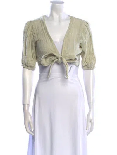 Pre-owned Lisa Marie Fernandez Linen V-neck Sweater In White