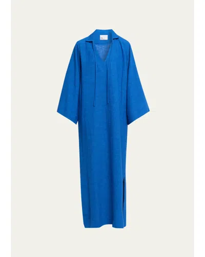 Lisa Marie Fernandez Linen-blend Tunic Caftan Coverup In Cobalt Blue