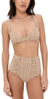 Lisa Marie Fernandez Magdalena High Waist Bikini Set Sand Striped Seersucker In Sand Striped Seersucker
