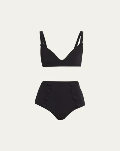 Lisa Marie Fernandez Magdalena High-waist Two-piece Bikini In Bs Black Seersucker