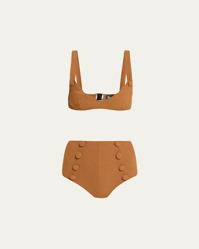 Lisa Marie Fernandez Magdalena High-waist Two-piece Swimsuit In Brown