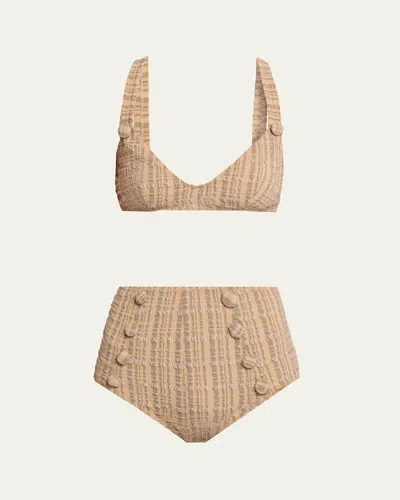 Lisa Marie Fernandez Magdalena Plaid Two-piece Swimsuit In Brown