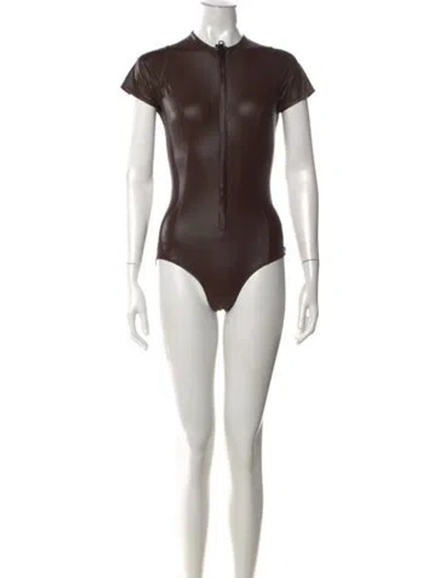 Pre-owned Lisa Marie Fernandez Nylon Crew Neck Bodysuit In Brown