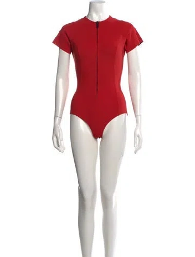 Pre-owned Lisa Marie Fernandez Nylon Crew Neck Bodysuit In Red