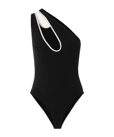 Lisa Marie Fernandez One-shoulder Cutout Swimsuit In Black