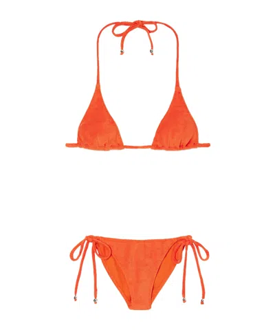 Lisa Marie Fernandez Pamela Embellished Terry Triangle Bikini In Orange