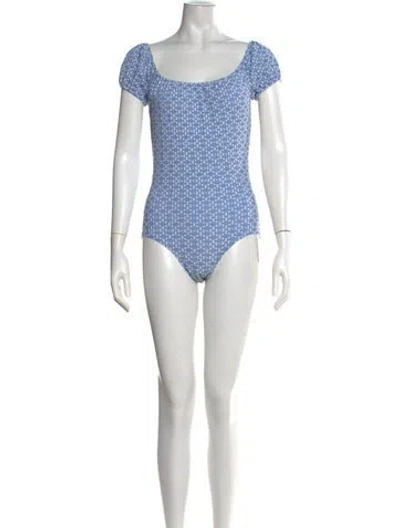 Pre-owned Lisa Marie Fernandez Patterned Off-the-shoulder Bodysuit W/ Tags In Blue