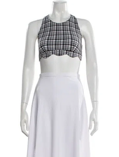Pre-owned Lisa Marie Fernandez Plaid Print Crew Neck Crop Top W/ Tags In White