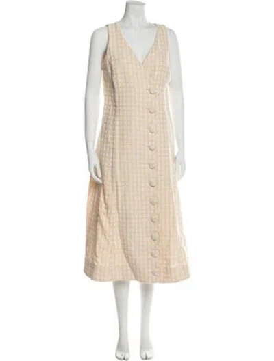 Pre-owned Lisa Marie Fernandez Plaid Print Long Dress In Neutral