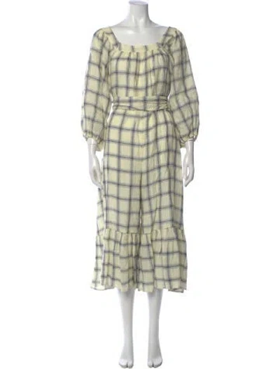 Pre-owned Lisa Marie Fernandez Plaid Print Square Neckline Jumpsuit In Yellow