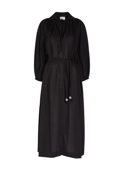 Lisa Marie Fernandez Pleated Belted Cotton Midi Shirt Dress In Black