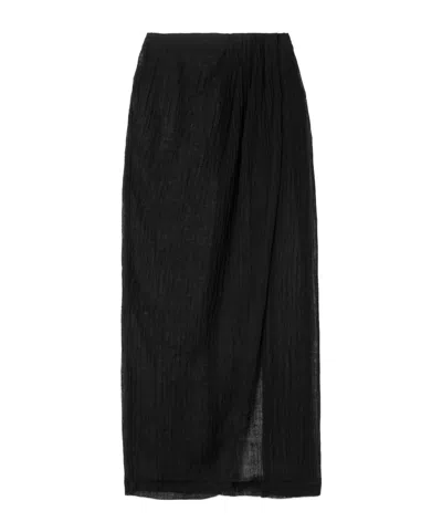Lisa Marie Fernandez Pleated Crinkled Linen-blend Gauze Pareo In Black