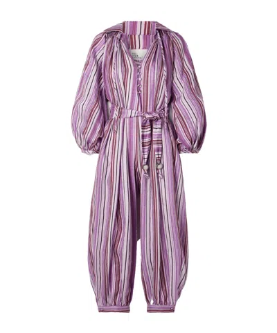 Lisa Marie Fernandez Poet Belted Cropped Striped Linen-blend Jumpsuit In Purple