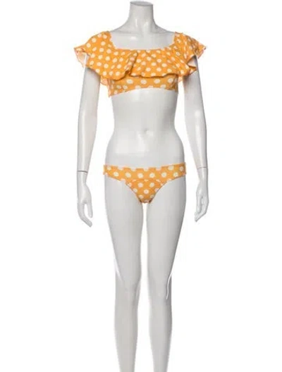 Pre-owned Lisa Marie Fernandez Polka Dot Print Ruffle Embellishment Bikini W/ Tags In Multi