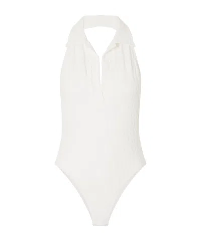 Lisa Marie Fernandez Polo Floral-jacquard One-piece In White