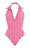 Lisa Marie Fernandez Polo Seersucker One-piece Swimsuit In Pink