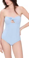 Lisa Marie Fernandez Poppy Bandeau Maillot One Piece Sea Blue Seersucker In Sea Blue Seersucker