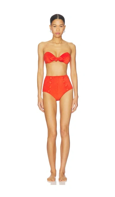 Lisa Marie Fernandez Poppy Knot Button High-waist Bikini In Orange