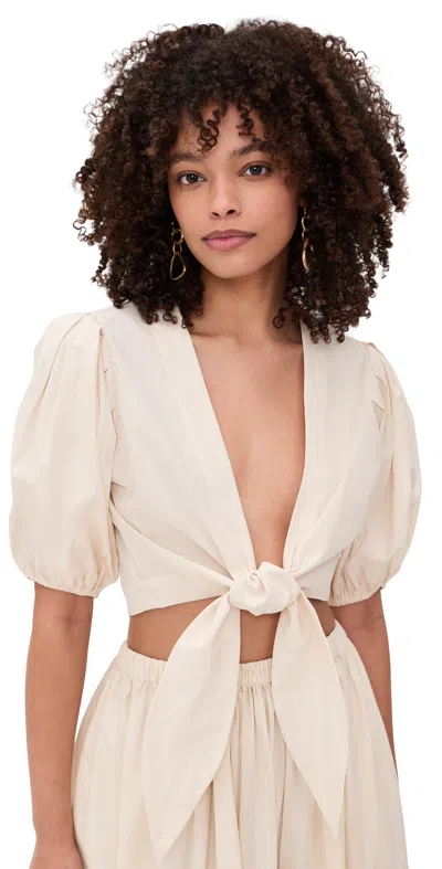 Lisa Marie Fernandez Pouf Cropped Cotton-poplin Wrap Top In Neutral