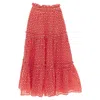 Lisa Marie Fernandez Red Cotton Embroidery Eyelet Ruffle Midi Skirt In Red