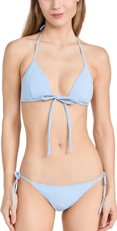Lisa Marie Fernandez Retro Padded Triangle Bikini Sea Blue Seersucker