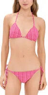 Lisa Marie Fernandez Retro Padded Triangle Bikini Set Fuchsia Striped Seersucker In Fuchsia Striped Seersucker