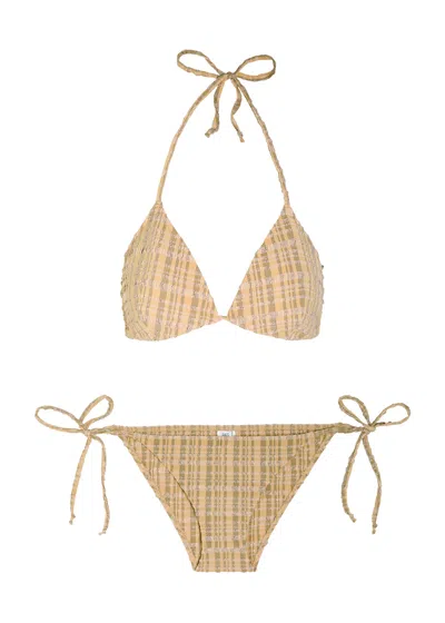 Lisa Marie Fernandez Retro Striped Seersucker Bikini In Neutral