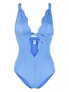 Lisa Marie Fernandez Scallop Bow Swimsuit In Stretch Seersucker In Blue