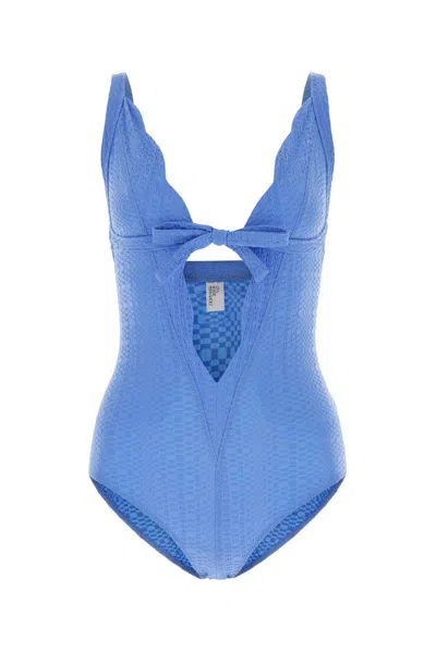Lisa Marie Fernandez Scallop Bow Detailed Sleeveless Swimsuit In Blue