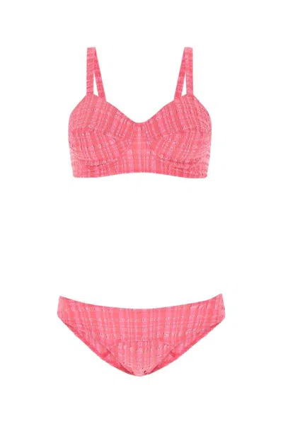 Lisa Marie Fernandez Fuchsia Stretch Seersucker Goldwyn Bikini In Pink
