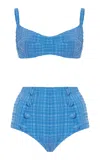 Lisa Marie Fernandez Seersucker Balconette High-waist Bikini In Blue