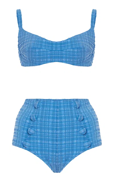 Lisa Marie Fernandez Seersucker Balconette High-waist Bikini In Blue