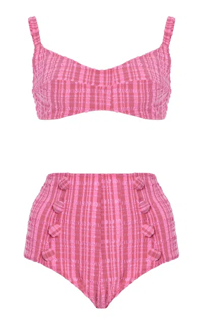 Lisa Marie Fernandez Seersucker Balconette High-waist Bikini In Pink