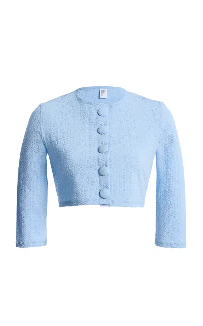 Lisa Marie Fernandez Seersucker Cardigan In Blue