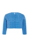 Lisa Marie Fernandez Seersucker Cardigan In Blue