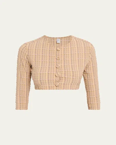 Lisa Marie Fernandez Seersucker Cropped Cardigan In Neutral