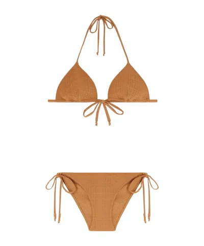 Lisa Marie Fernandez Seersucker Triangle Bikini In Brown