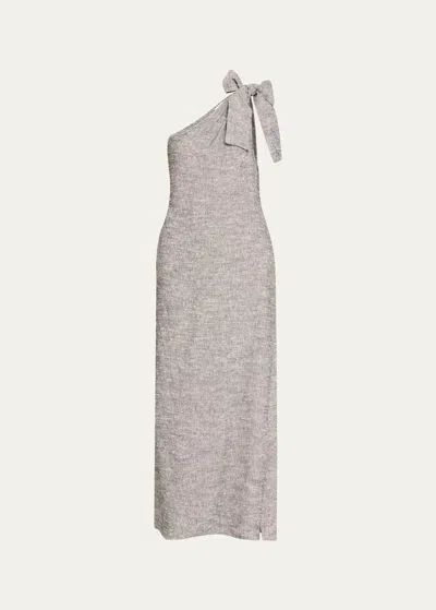 Lisa Marie Fernandez Shantung Asymmetric Maxi Dress In Gray