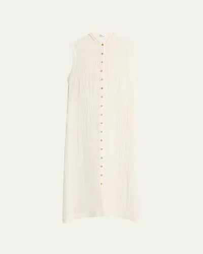 Lisa Marie Fernandez Sheer Button-front Sleeveless Caftan In Wog White Organic Gauze
