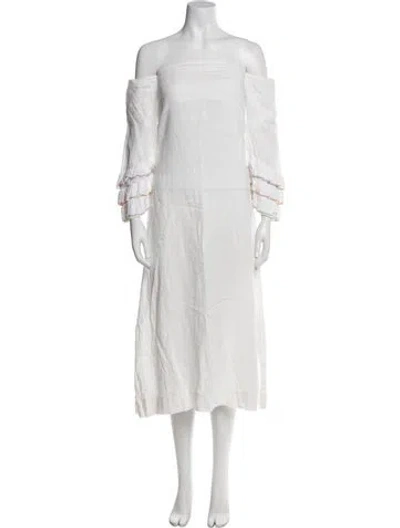 Pre-owned Lisa Marie Fernandez Square Neckline Midi Length Dress In White