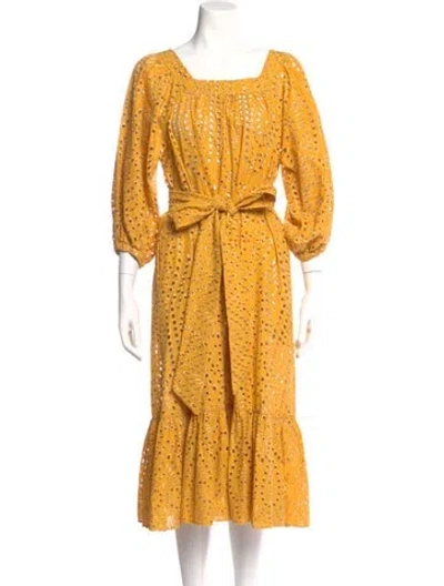 Pre-owned Lisa Marie Fernandez Square Neckline Midi Length Dress In Yellow