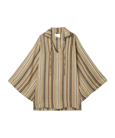 Lisa Marie Fernandez Striped Linen Blend Tunic In Nude